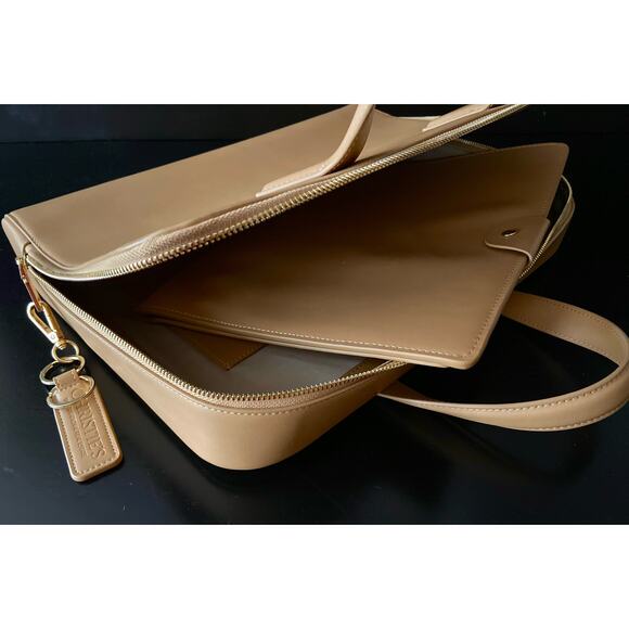 Women's Tan Leather Attache/Briefcase w/Matching Leather Portfolio - Picture 7 of 16